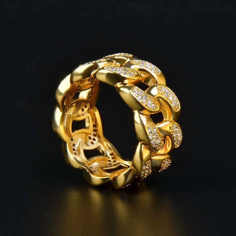 13mm Inlaid Crystal Gold Plated Cuban Ring-silviax