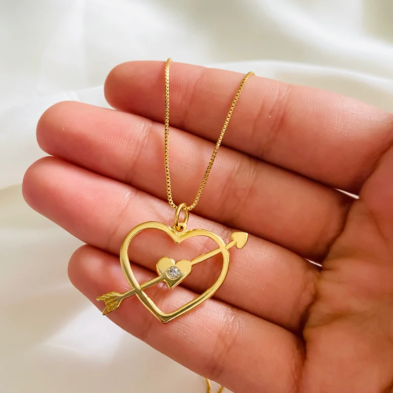 Minimalist Gold Plated Cupid's Heart Charm Necklace Valentine's Day Gift-silviax