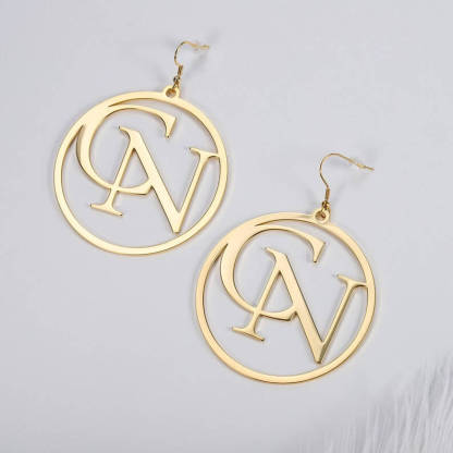 30 mm And 60 mm Letters Personalized Custom Gold Plated Hoop Initial Earrings-silviax