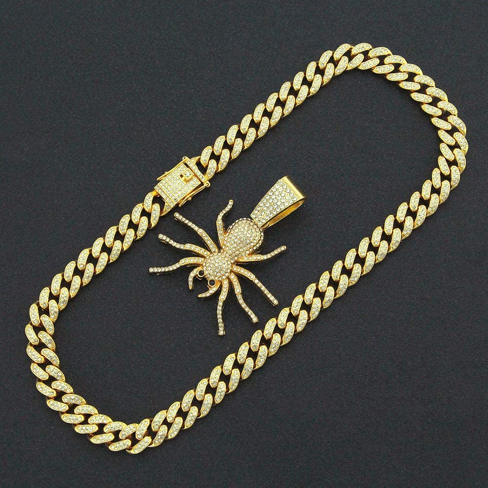 Hip Hop Iced Out Cuban Chain Spider Pendant Necklace Gold Plated Necklaces Jewelry Gift for Men-silviax