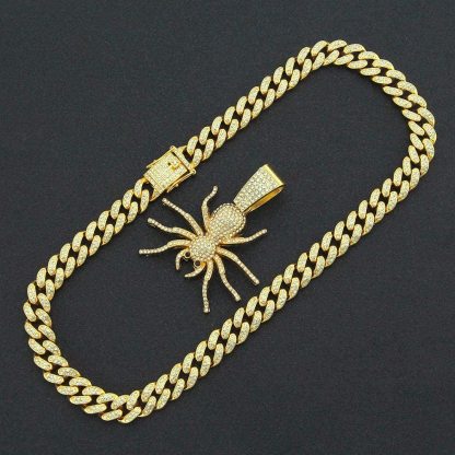 Hip Hop Iced Out Cuban Chain Spider Pendant Necklace Gold Plated Necklaces Jewelry Gift for Men-silviax