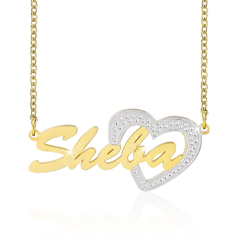 Two Tone Love Heart Personalized Custom Gold Plated Name Necklace-silviax