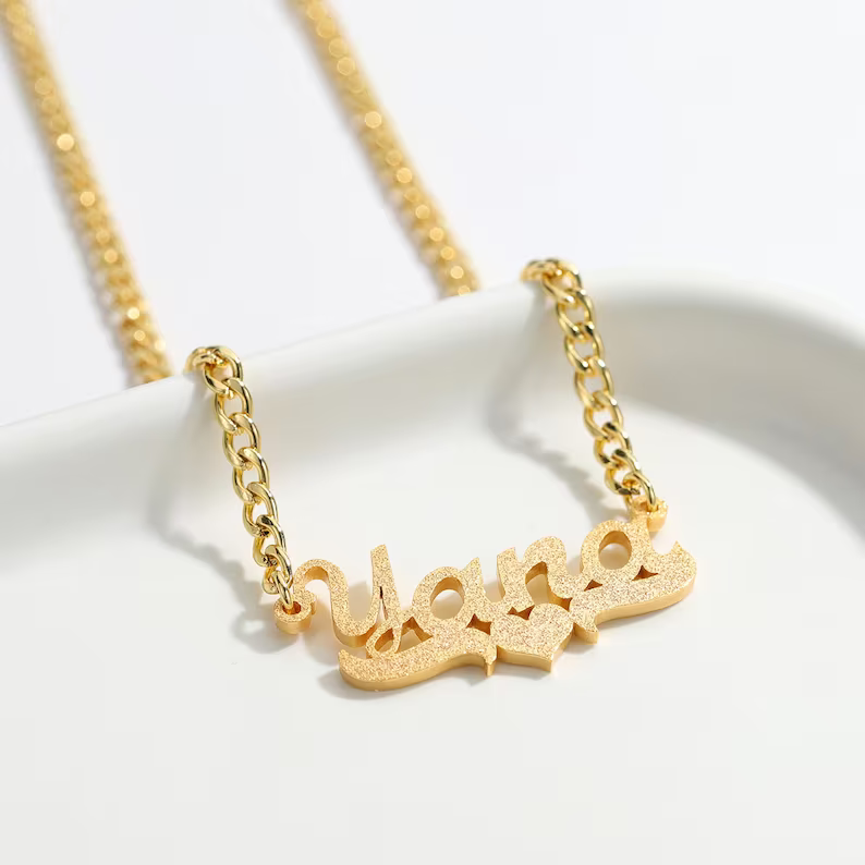 Bling Bling Personalized Custom Nameplate Pendant Gold Plated Name Necklace with Heart-silviax