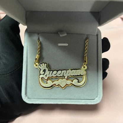 Personalized Custom Acrylic Double Plate Crown and Heart Name Necklace-silviax