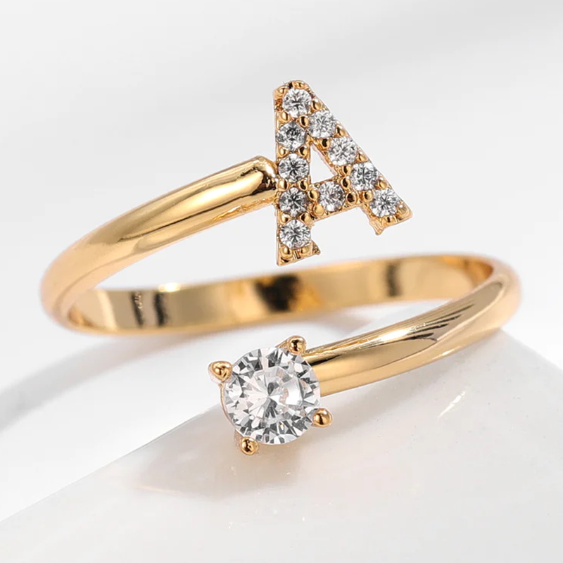 Personalized Custom Zirconia A-Z Initial Ring Gold Plated
