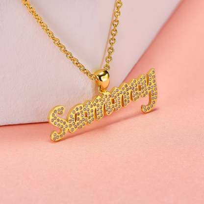 Gold Plated Personalized Diamonds Name Necklace-silviax