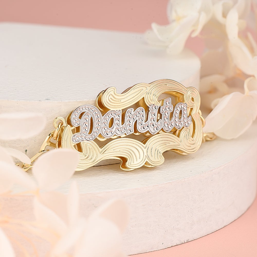 Two Tone Gold Plated Personalized Name Bracelet 3D Custom-silviax