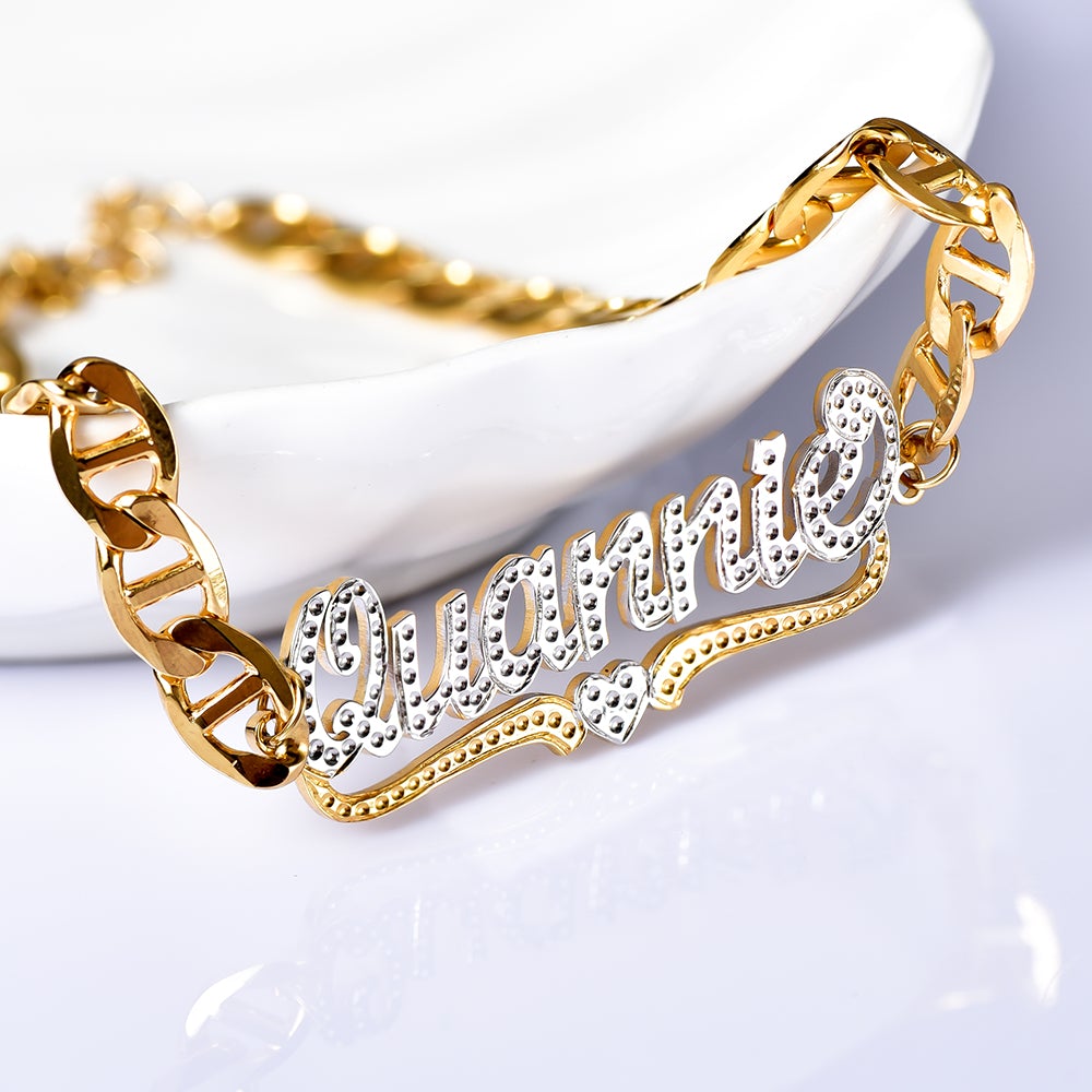 Two Tone Heart Personalized Custom Name Bracelet Ring Set-silviax