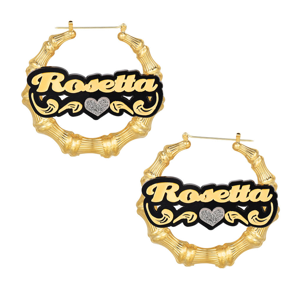 Two Tone Acrylic Earrings with Heart Personalized Custom Bamboo Name Earrings-silviax