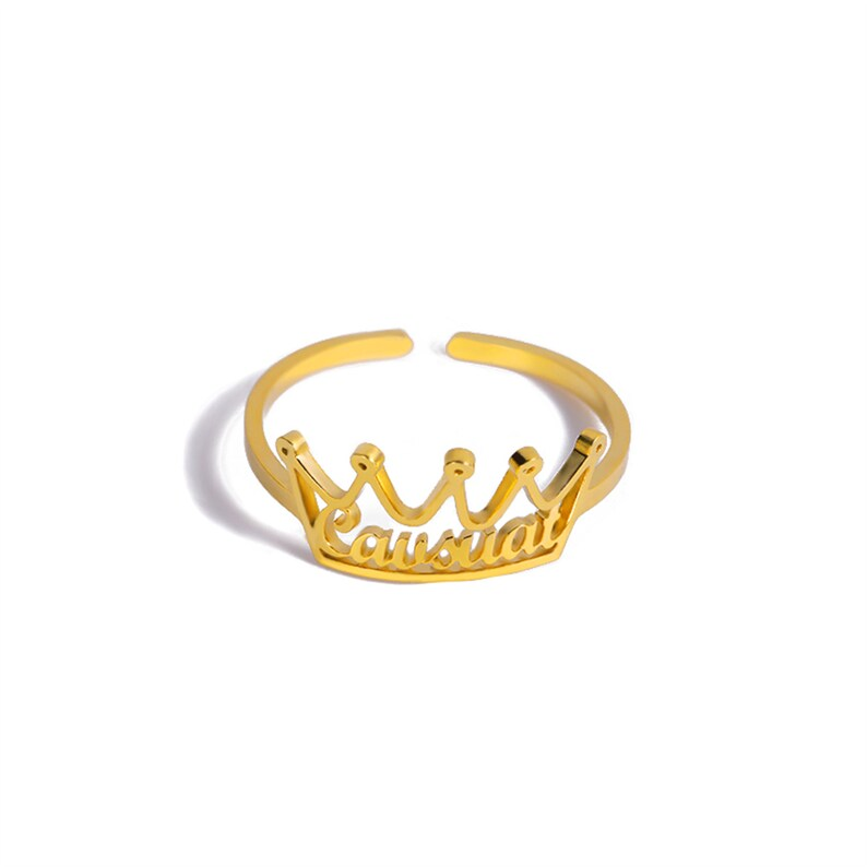 Baby Custom Personalized Gold Plated Minimalist Crown Name Ring
