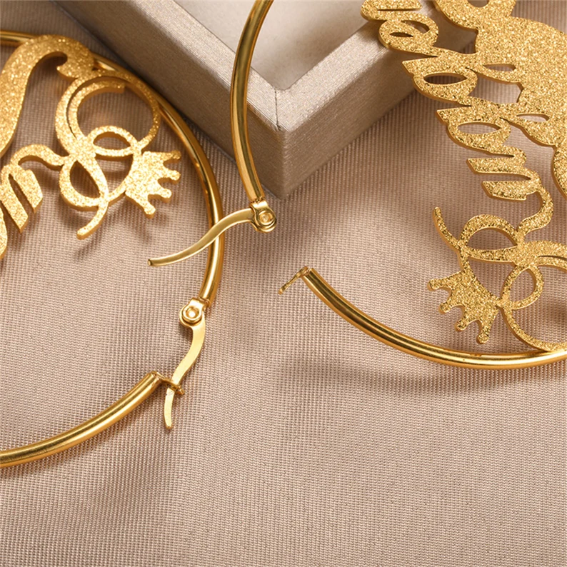 Bling Personalized Gold Plated Crown and Heart Name Hoop Earrings-silviax