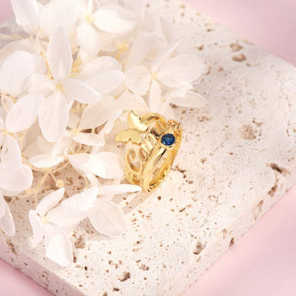Gold Plated Butterfly Personalized Custom Name Ring with Birthstone-silviax