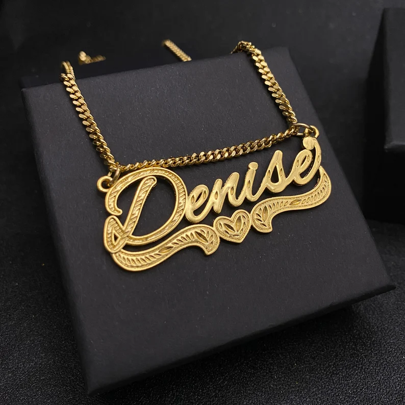 Personalized Nameplate Pendant Gold Plated Name Necklace with Heart-silviax