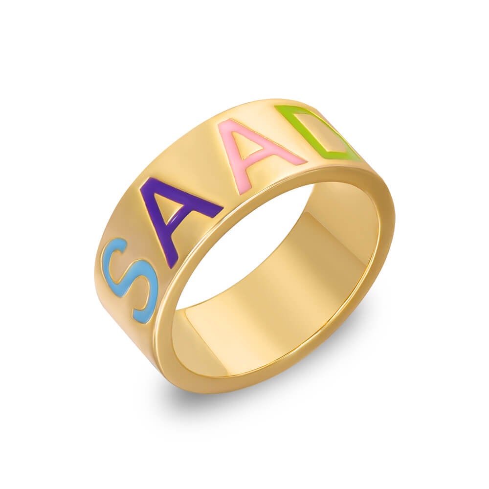 Colorful Letter Personalized Custom Gold Plated Name Ring-silviax