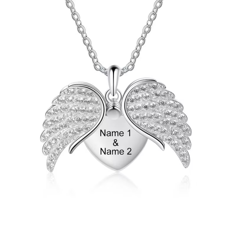 Angel Wings Heart Personalized Custom Gold Plated Engraved Couple Names Necklace Valentine's Day Gift-silviax