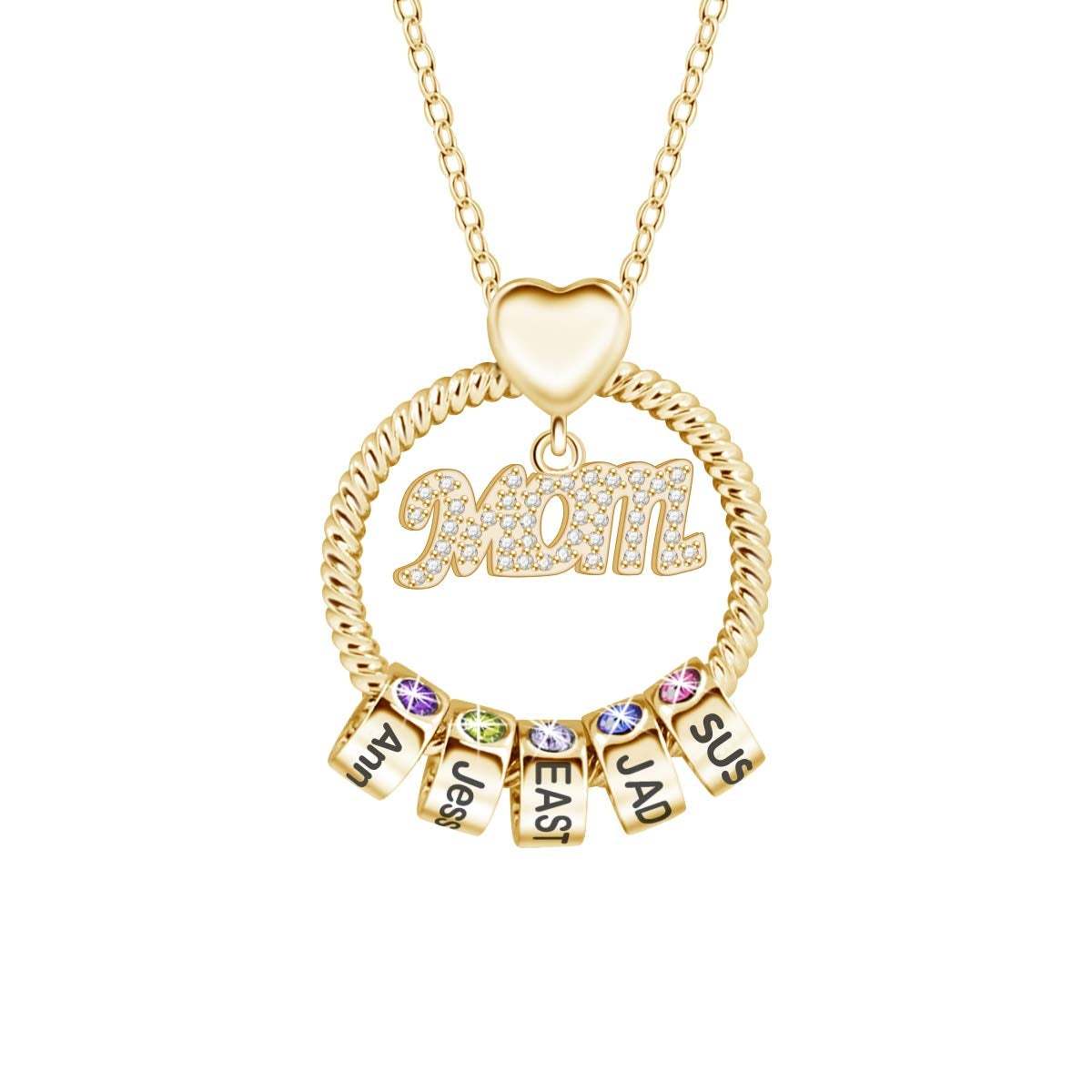 Mom 1-5 Name Beads and Birthstones Personalized Custom Family Necklace Jewelry Mother's Day Gift for Women Mom-silviax