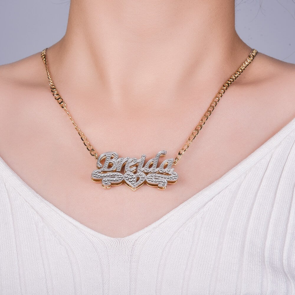 Crown Initial Necklace And Double Layer Two Tone With Heart Personalized Jewelry Set-silviax