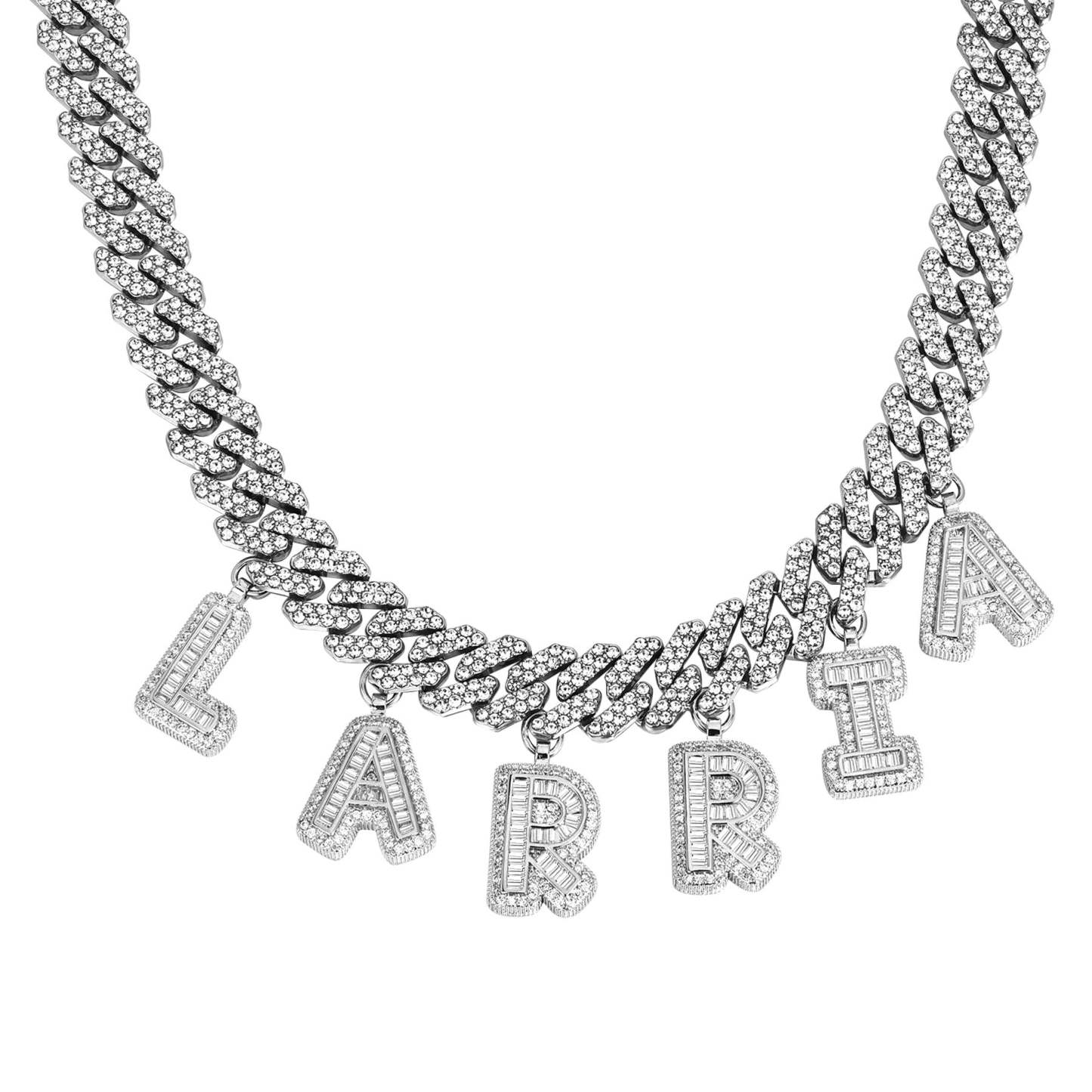 Hip Hop Cubic Zirconia Capital Letter Choker Cuban Chain Necklace-silviax