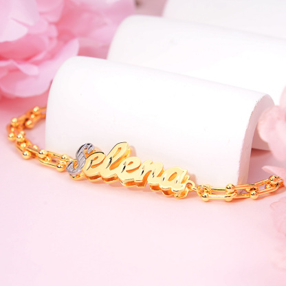 U Type Chain Two Tone Nameplate Personalized Custom Name Bracelet-silviax