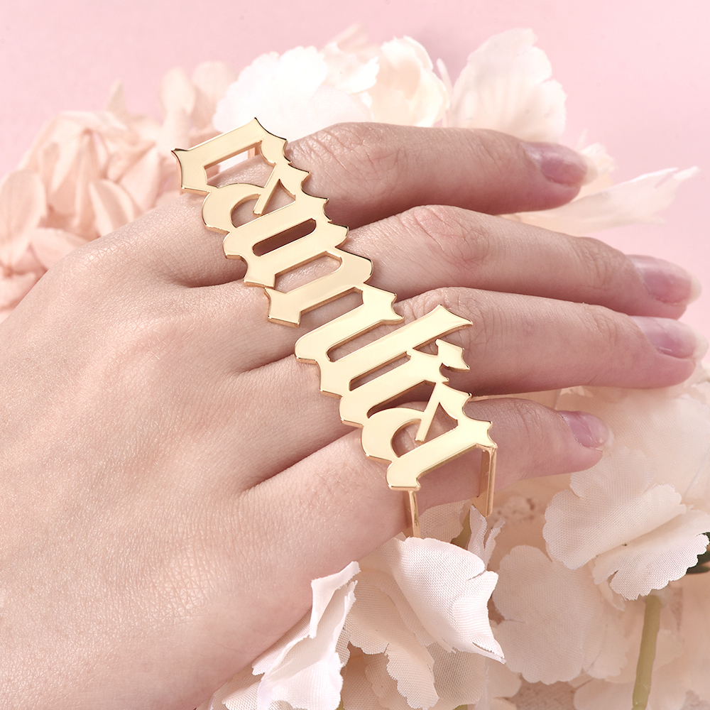 Custom Knuckles Name Ring Gold Plated Large Old English Nameplate Ring-silviax