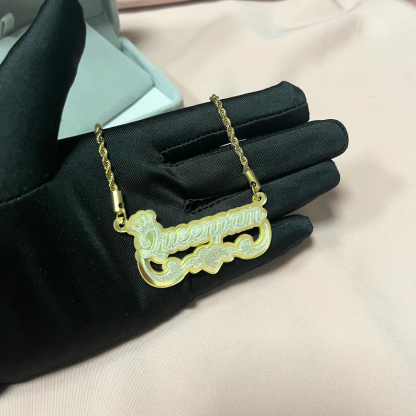 Personalized Custom Acrylic Double Plate Crown and Heart Name Necklace-silviax