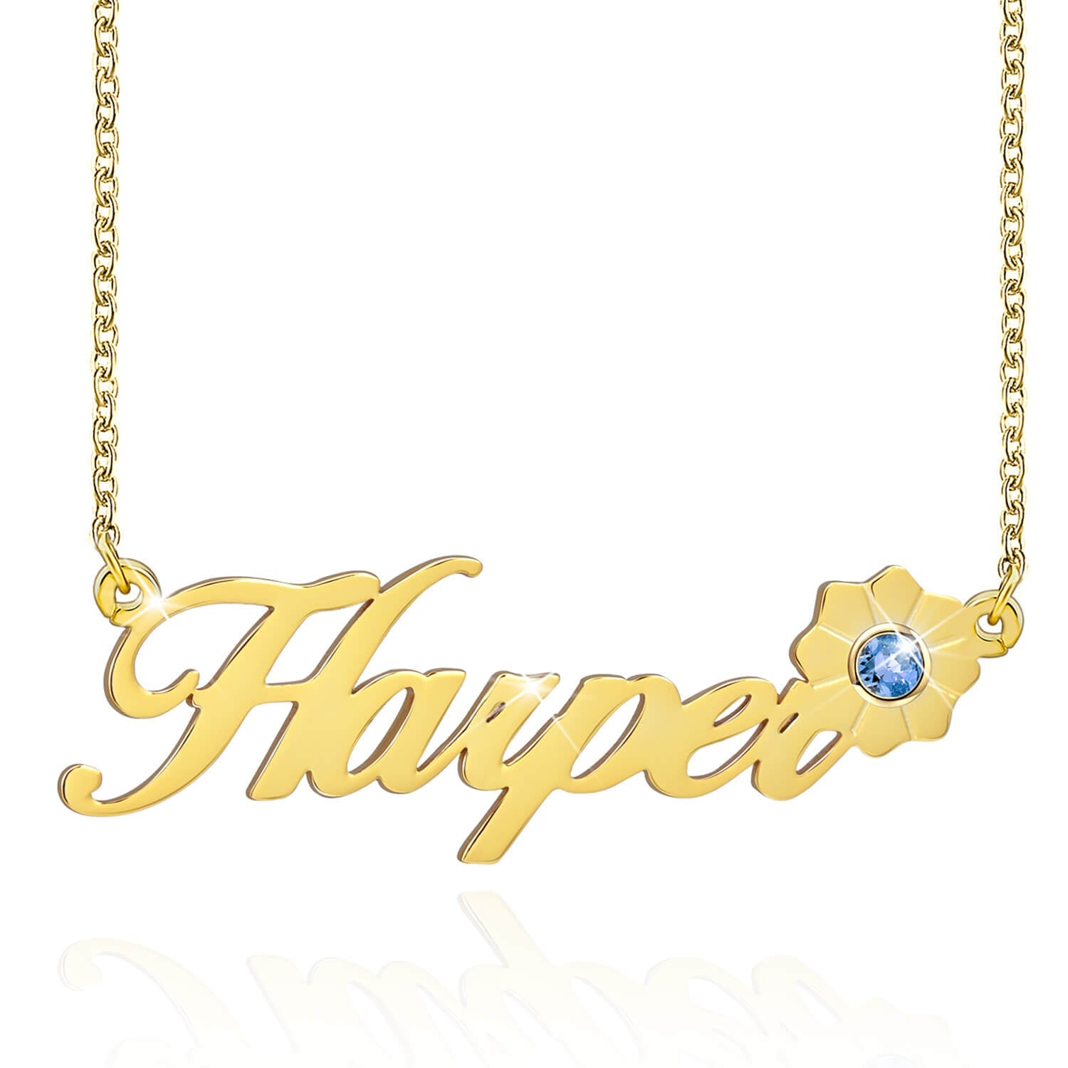 Gold Plated Personalized Birthstone Flower Name Necklace-silviax