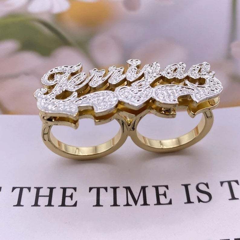 Double Layer Two Tone Double Finger with Heart Gold Plated Double Layer Two Tone Double Finger with Heart Gold Plated