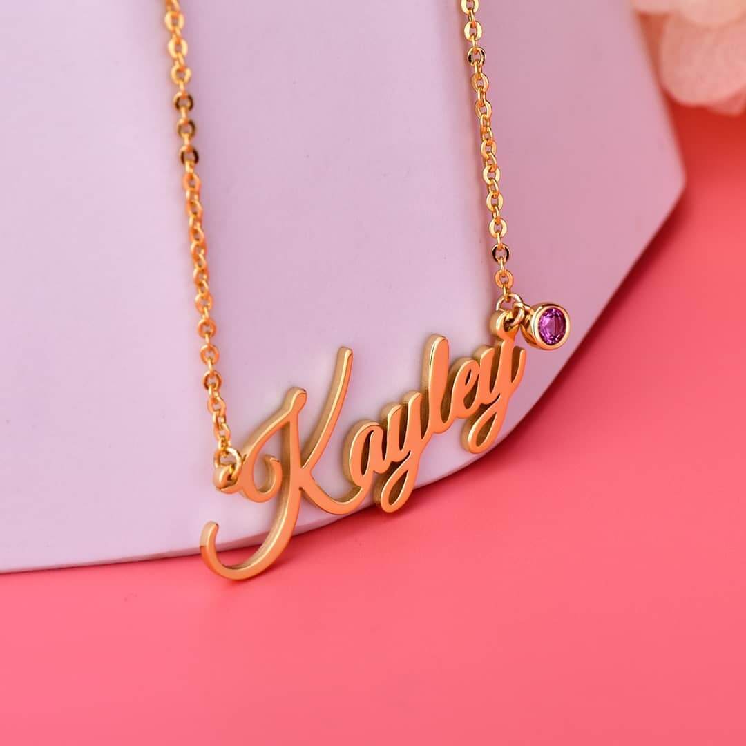 Gold Plated Personalized Custom Name Necklace with Birthstone-silviax
