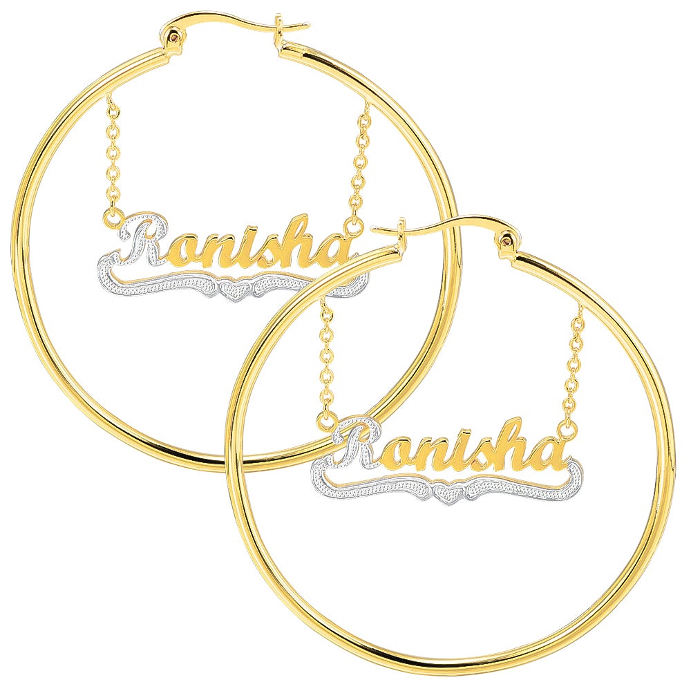 Gold Plated Two Tone Hoop Personalized Name Earrings-silviax