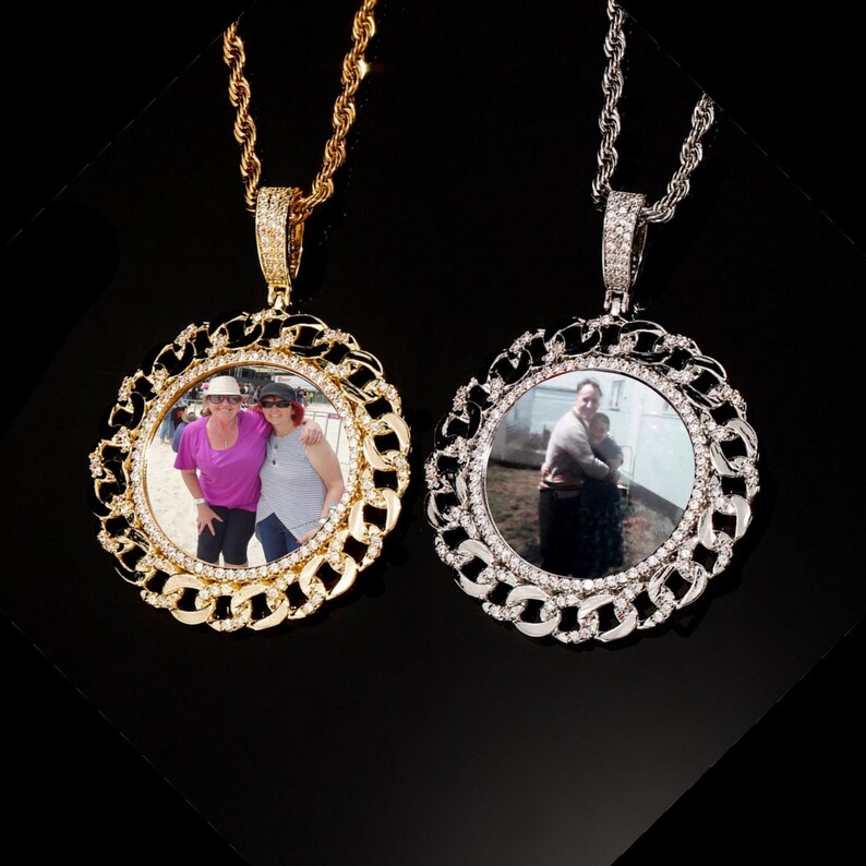 Iced Out Cubic Zircon Personalized Custom Photo Round Necklace-silviax
