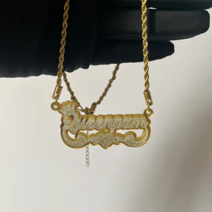 Personalized Custom Acrylic Double Plate Crown and Heart Name Necklace-silviax