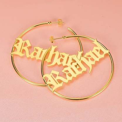 Gold Plated Personalized Old English Hoop Name Earrings-silviax