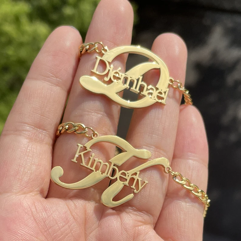 Personalized Custom Gold Plated Nameplate Intial Pendant Necklace-silviax