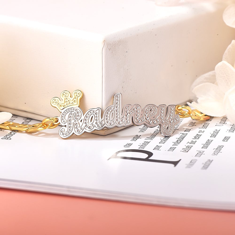 Crown Two Tone Personalized Custom Gold Plated Name Bracelet-silviax