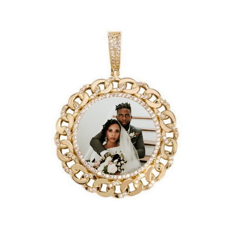 Iced Out Cubic Zircon Personalized Custom Photo Round Necklace-silviax