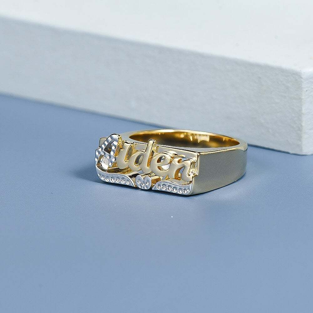 Two Tone Personalized Name Ring with Heart-silviax