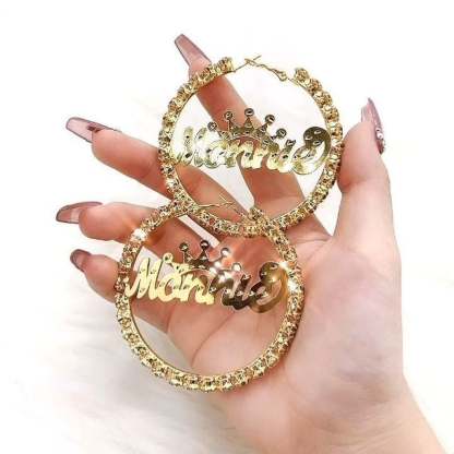 Gold Plated Personalized Hoop Name Earrings with Crown-silviax