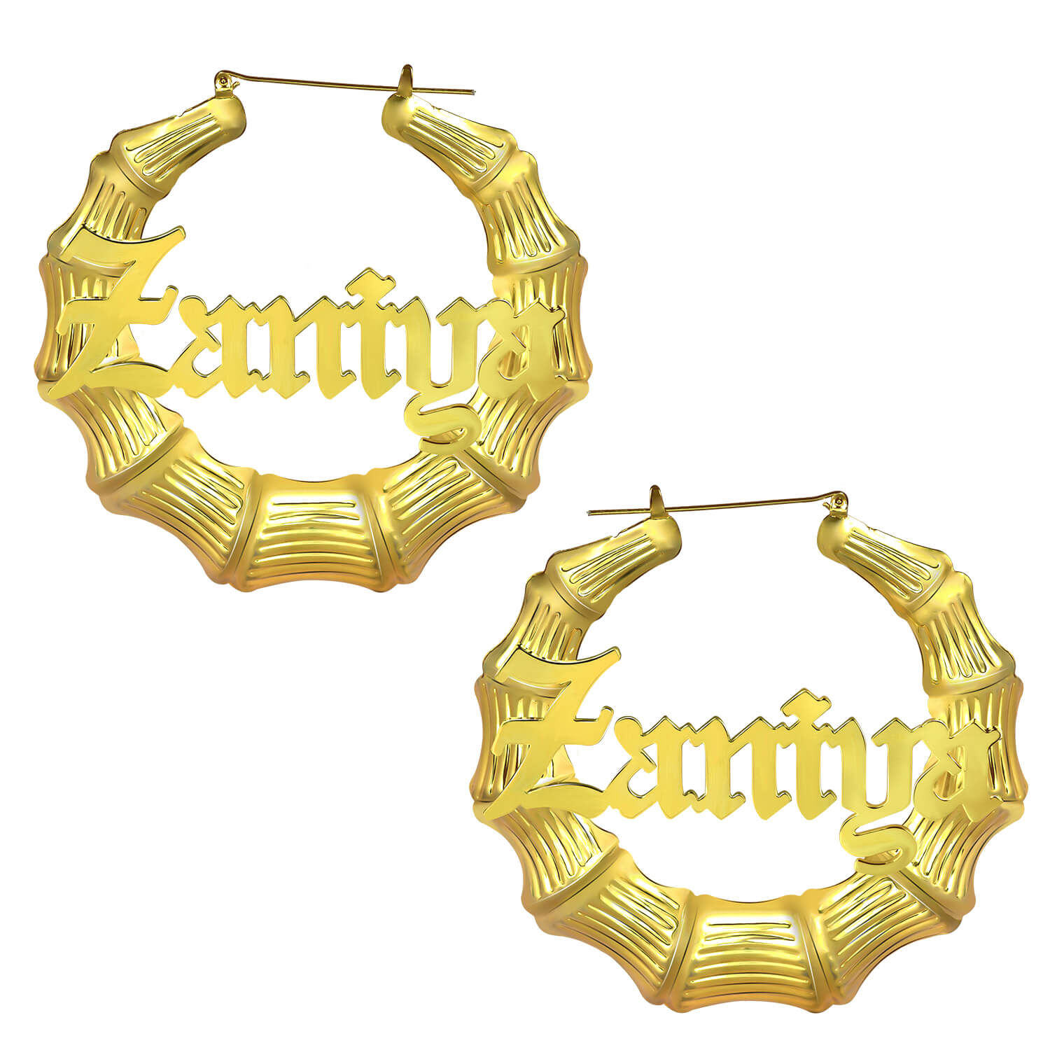 Gold Plated Custom Bamboo Hoops Name Earrings-silviax