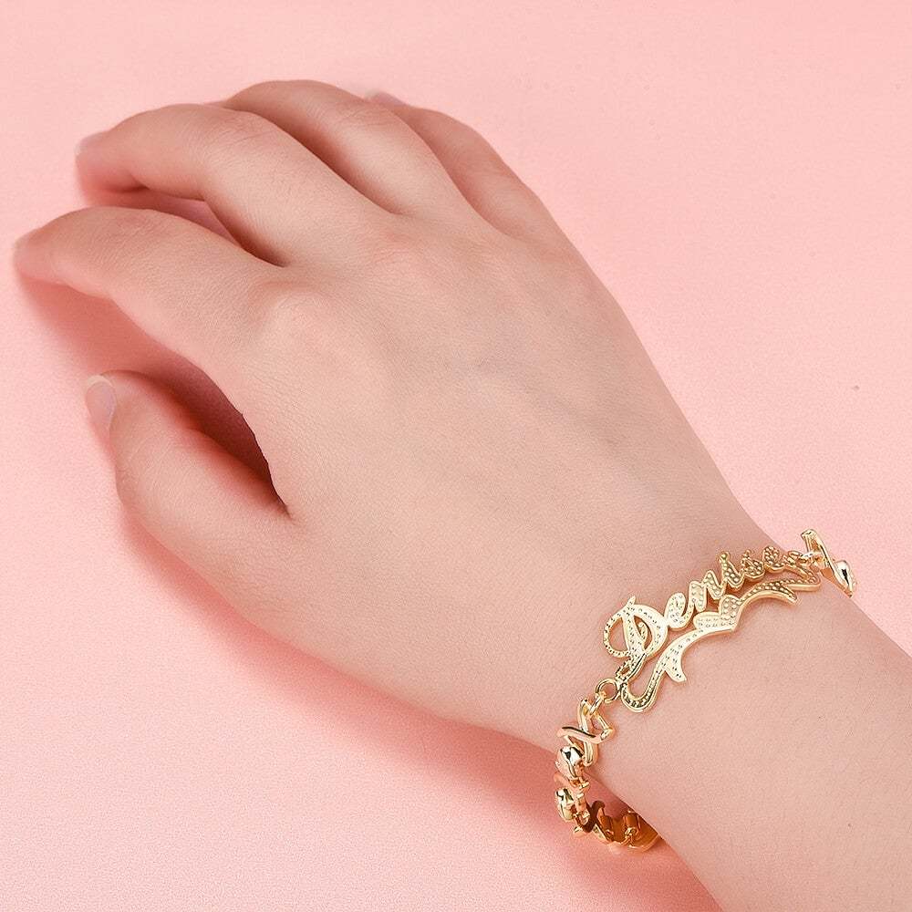 Heart Nameplate Personalized Custom Gold Plated Name Bracelet-silviax