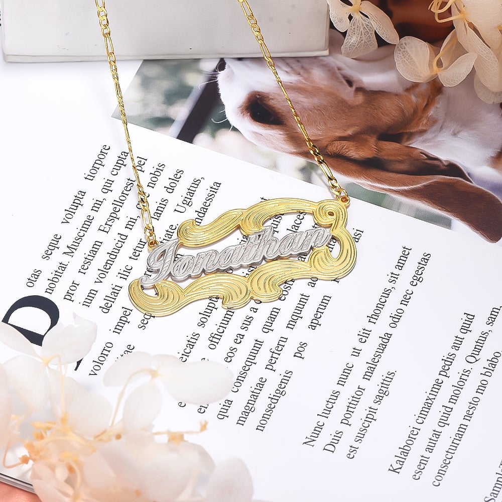 Waves Two Tone Personalized Custom Gold Plated Name Necklace-silviax