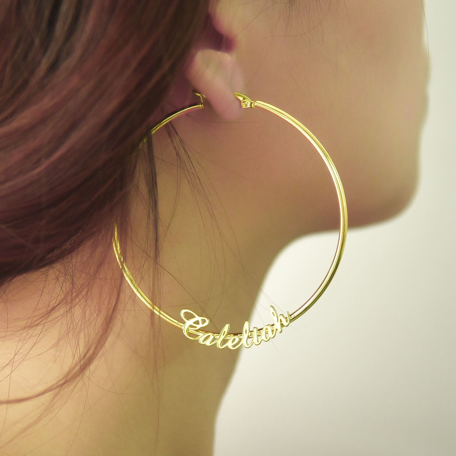 60mm Customized Hoop Gold Plated  Name Earring-silviax