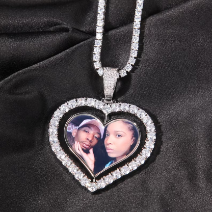 Tennis Chain Heart Shaped Personalized Custom Gold Plated Photo Pendant Necklace-silviax