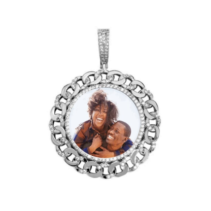 Iced Out Cubic Zircon Personalized Custom Photo Round Necklace-silviax