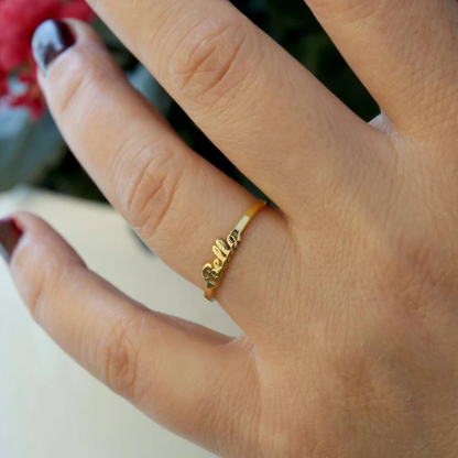Woman Gift Minimalist Custom Personalized Gold Plated Name Ring-silviax