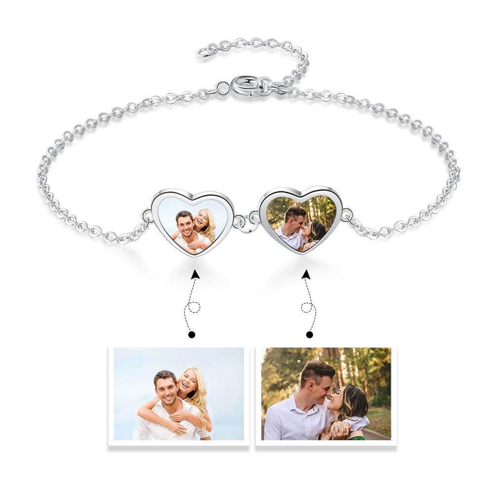 Two Heart Photo White Gold Personalized Custom Photo Bracelet-silviax