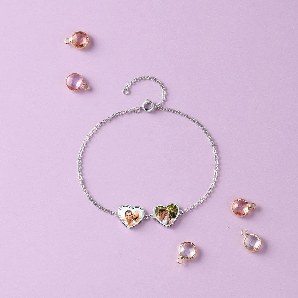 Two Heart Photo White Gold Personalized Custom Photo Bracelet-silviax
