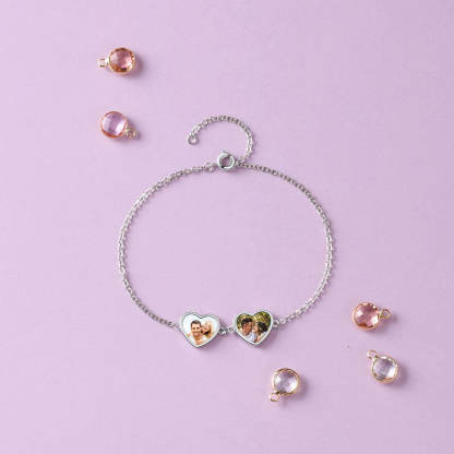 Two Heart Photo White Gold Personalized Custom Photo Bracelet-silviax