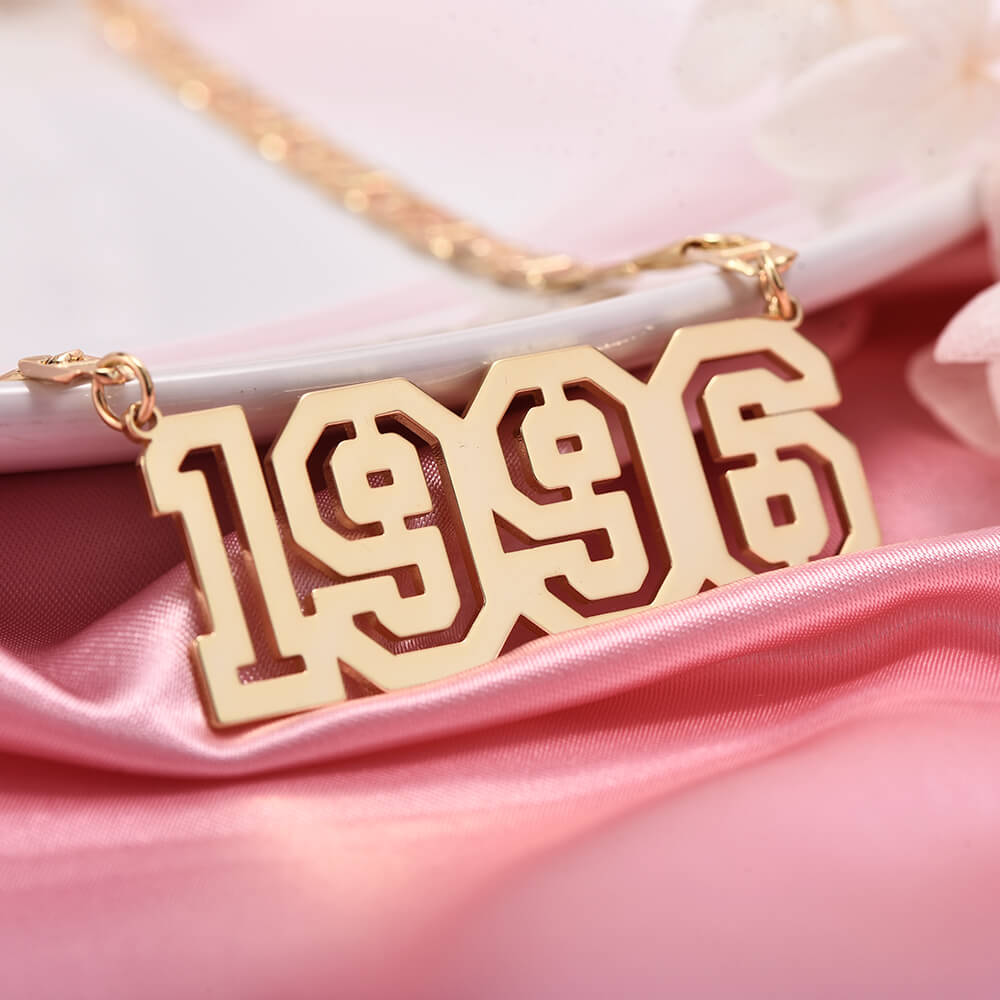 Hollow Number Year Name Plate Personalized Custom Gold Plated Necklace And Bracelet Set-silviax