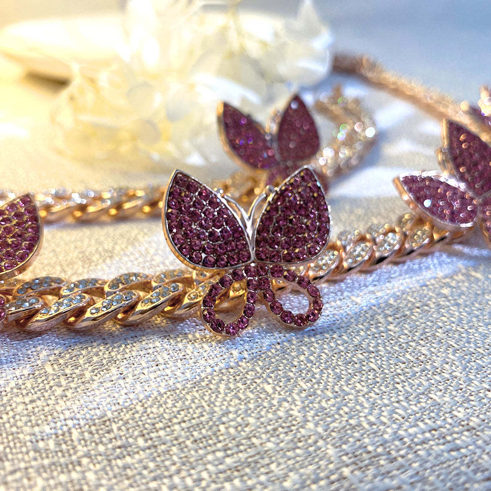 Butterfly Necklace Bracelets Hip Hop Iced Out Cuban Chain Jewelry Set-silviax