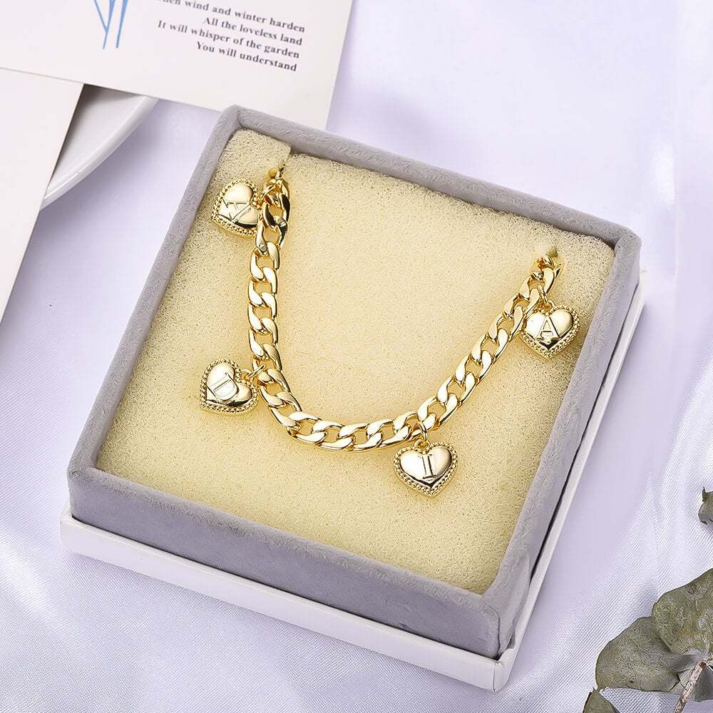 Engraved Capital Letter Heart Pendant With Cuban Chain Personalized Custom Gold Plated Name Necklace-silviax